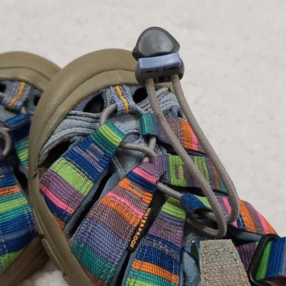 Keen Girls Outdoor Watershoes Blue/Coliful Stripes Hook&Loop Adjustable Sz 3 EUC